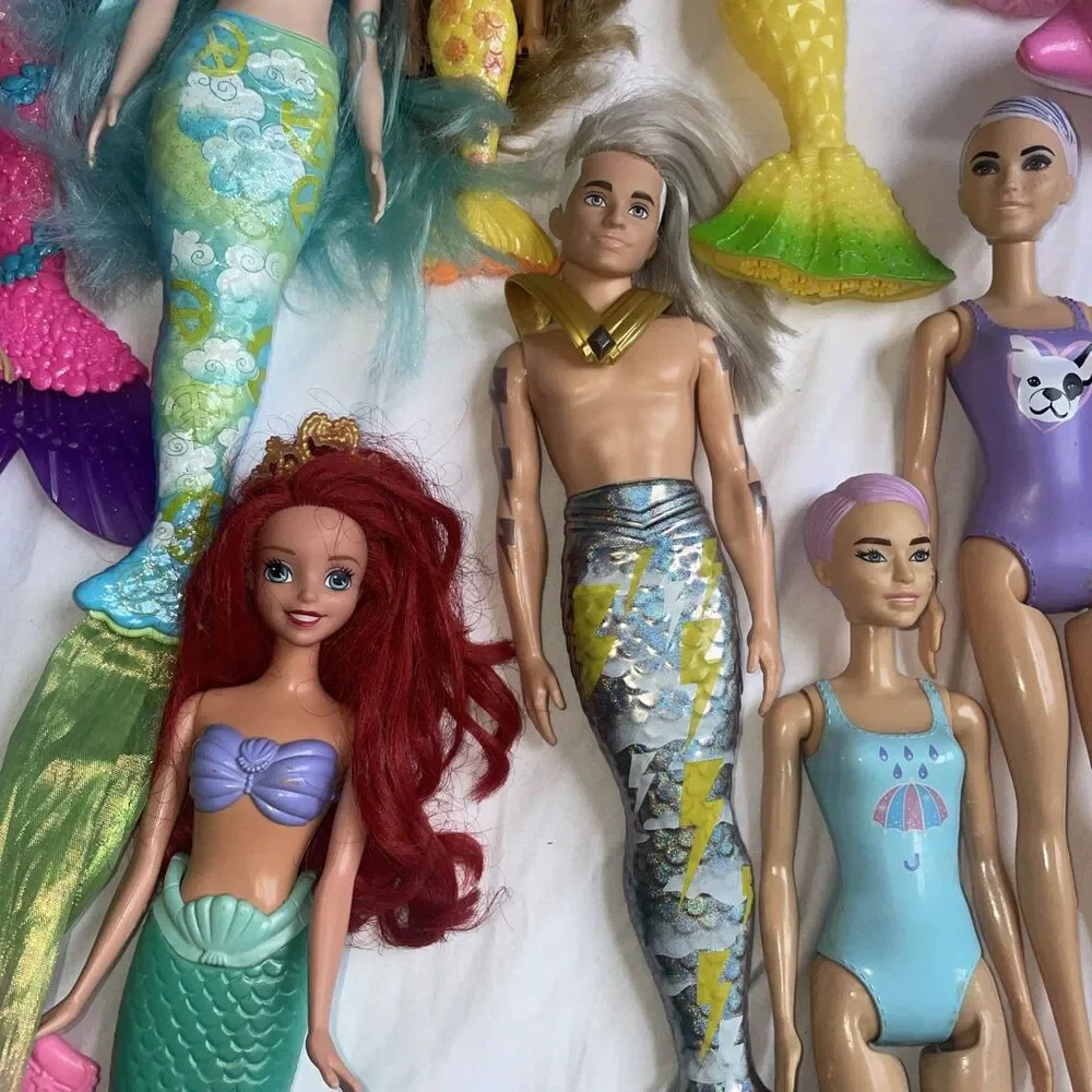Lot Of 16 Barbie Mermaid Dolls, Dolphin, baby mermaid, boy mermaid, man mermaid